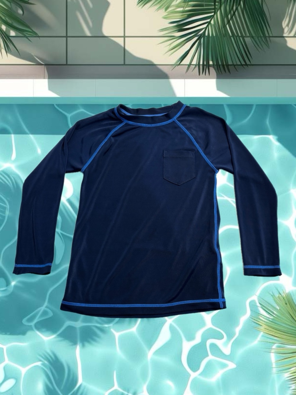 J.Crew Crewcuts Boys UPF 50+ Rash Guard Navy Blue Long Sleeve XXS 3/4